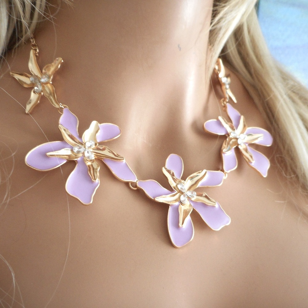 Flower Lilac Crystal Purple Necklace